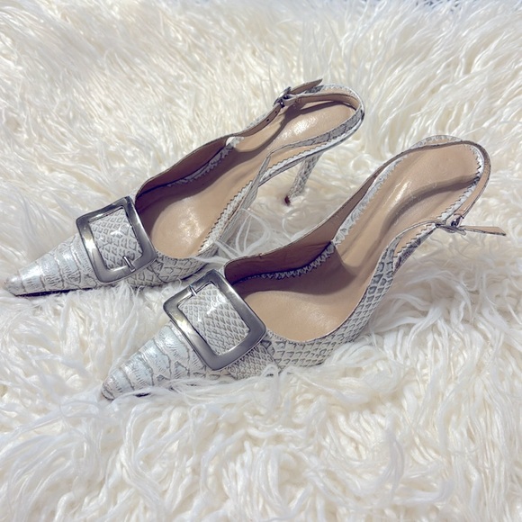 Sergio Zelcer Leather Pointed-Toe High Heel Slingback Pumps Size 8 - Picture 2 of 7